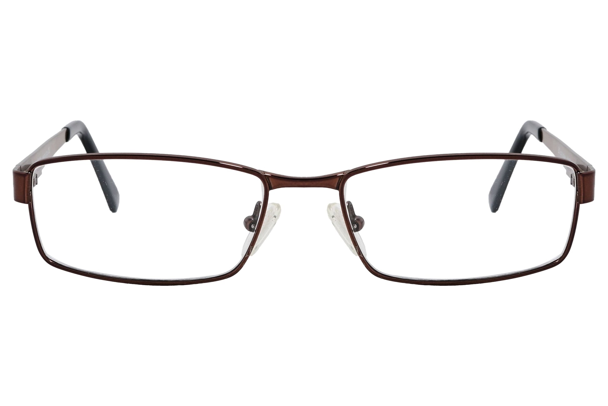 cellini rectangle bronze eyeglasses frame viewed from front angle.