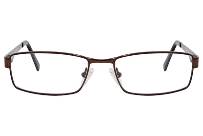 cellini rectangle bronze eyeglasses frame viewed from front angle.
