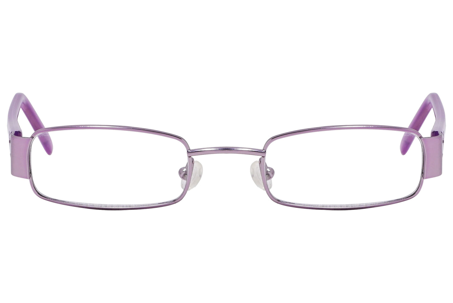 cellini rectangle purple eyeglasses frame viewed from front angle.