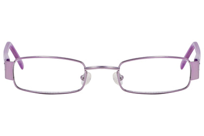 cellini rectangle purple eyeglasses frame viewed from front angle.