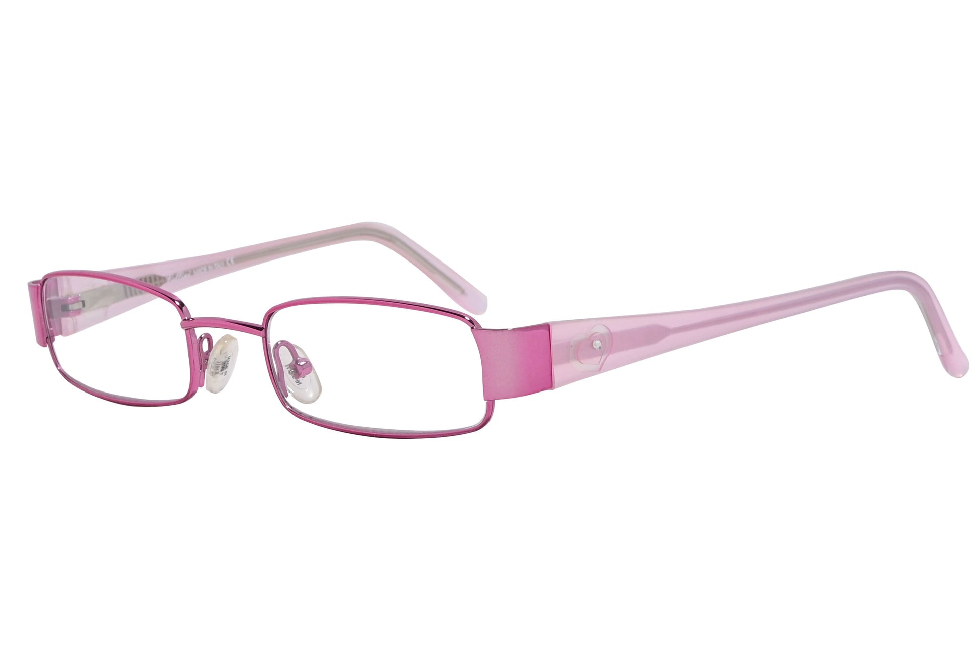 cellini rectangle pink eyeglasses frame viewed from a 45-degree angle.