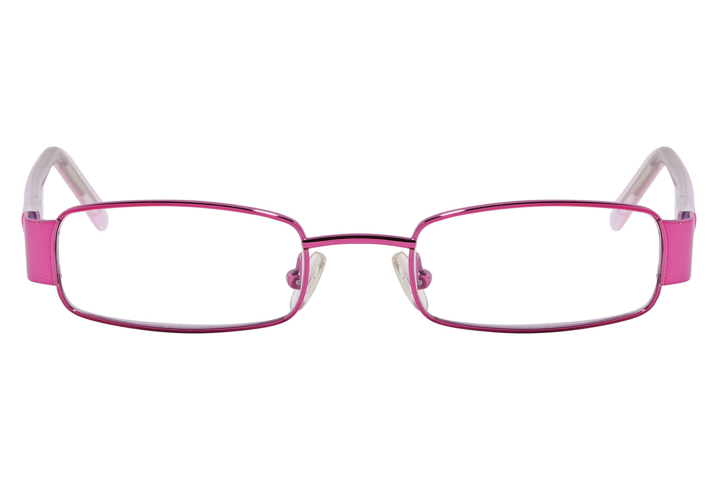 cellini rectangle pink eyeglasses frame viewed from front angle.