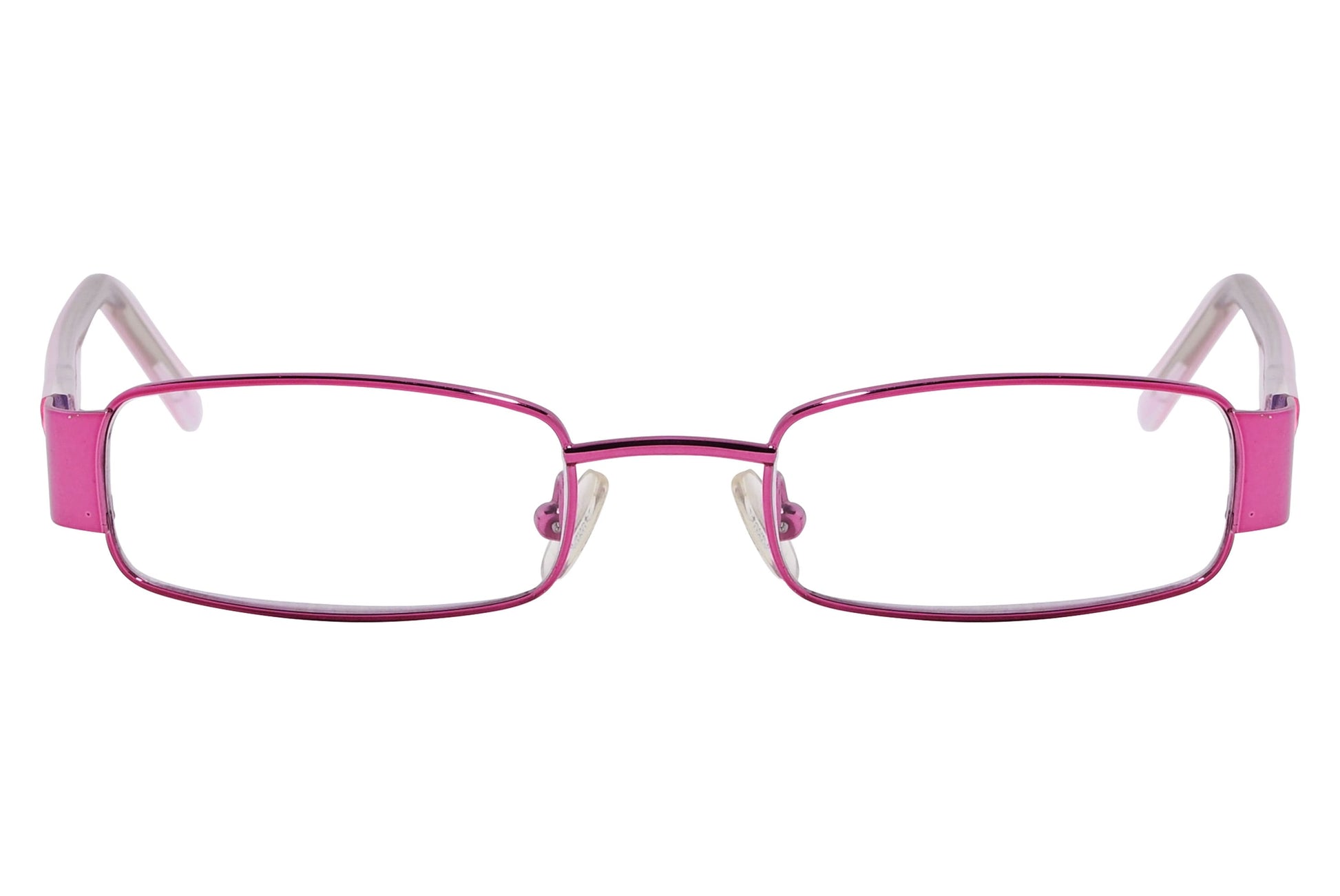 cellini rectangle pink eyeglasses frame viewed from front angle.