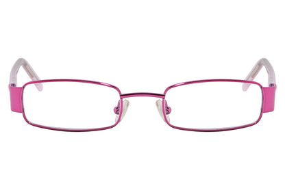 cellini rectangle pink eyeglasses frame viewed from front angle.