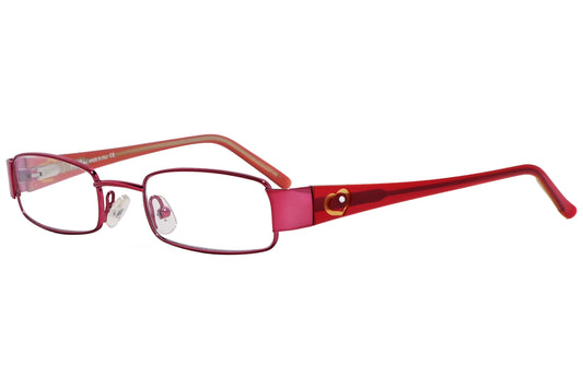 cellini rectangle red eyeglasses frame viewed from a 45-degree angle.