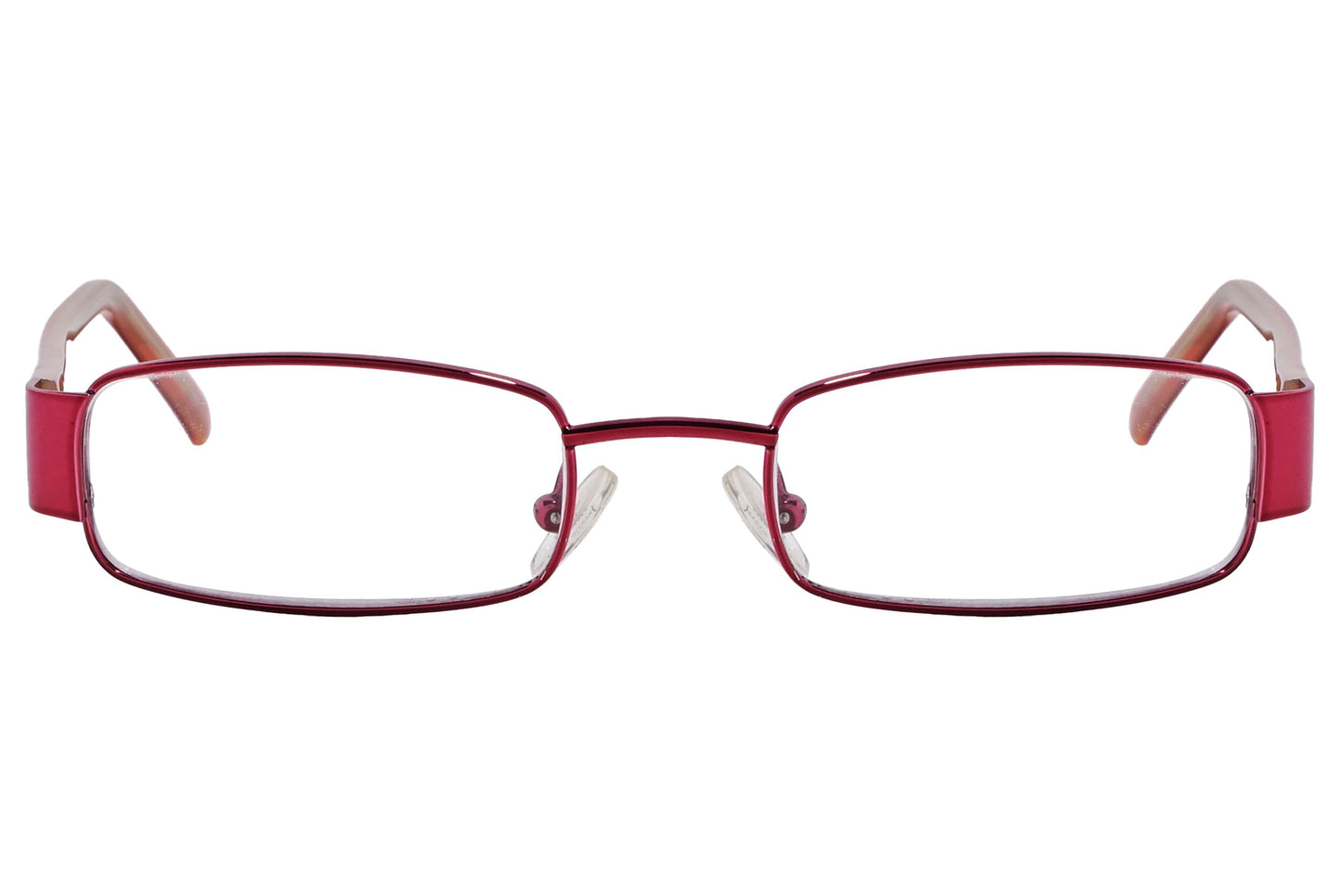 cellini rectangle red eyeglasses frame viewed from front angle.