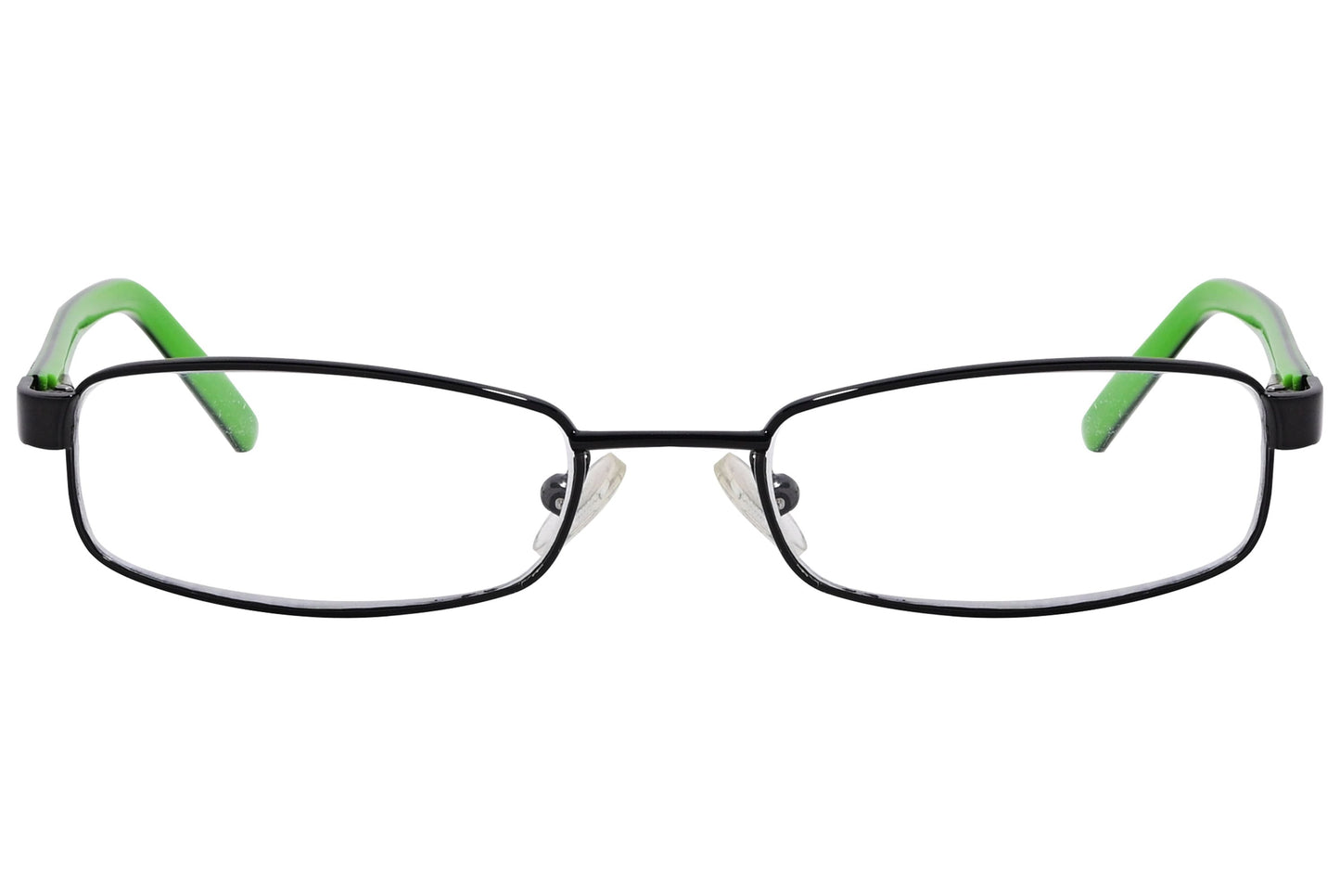 cellini rectangle black and green eyeglasses frame viewed from front angle.