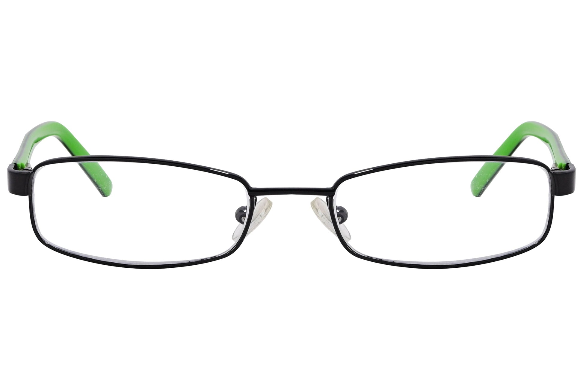 cellini rectangle black and green eyeglasses frame viewed from front angle.