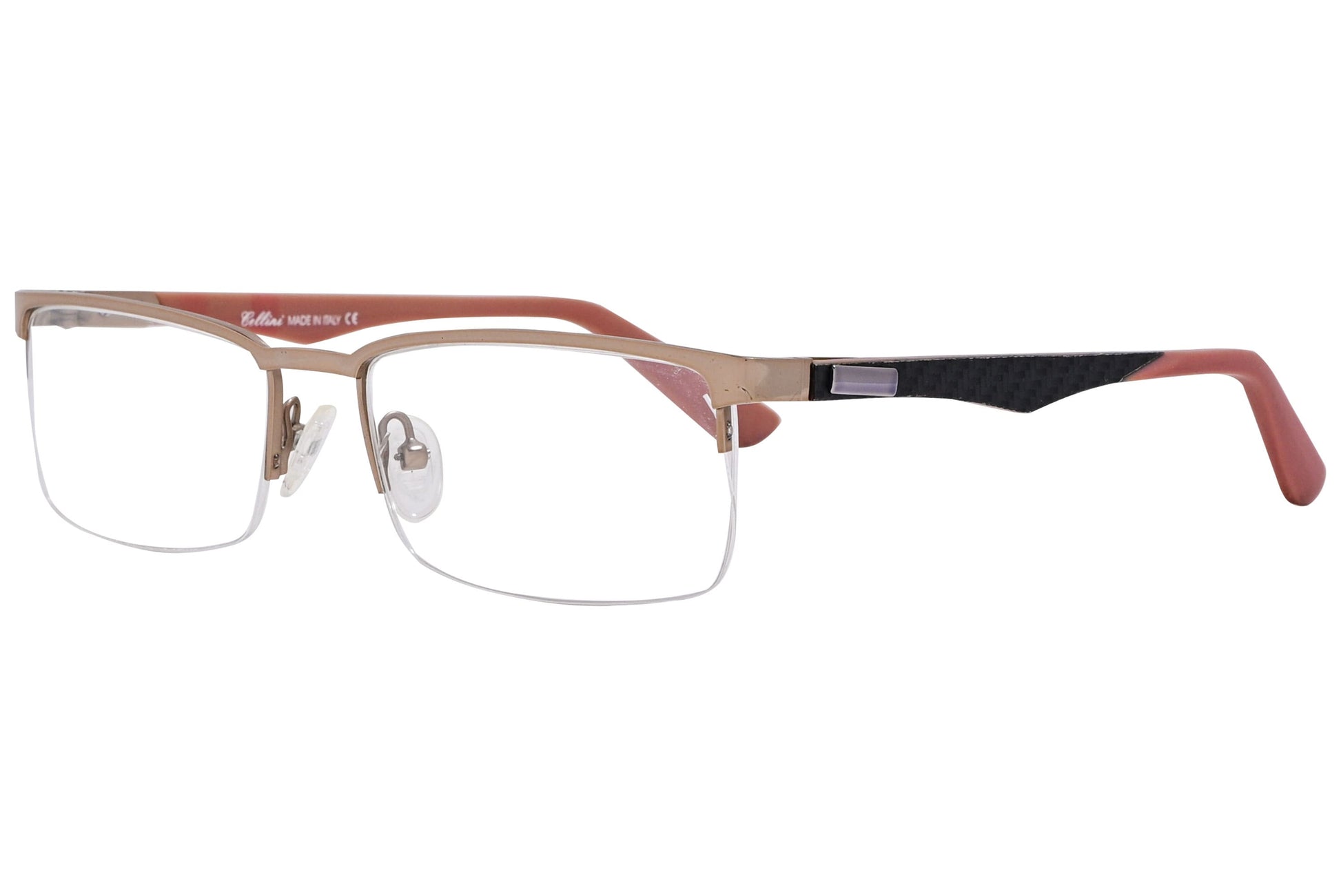 cellini rectangle brown eyeglasses frame viewed from a 45-degree angle.