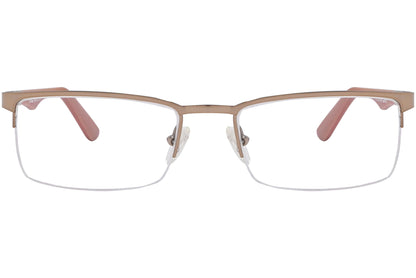 cellini rectangle brown eyeglasses frame viewed from front angle.