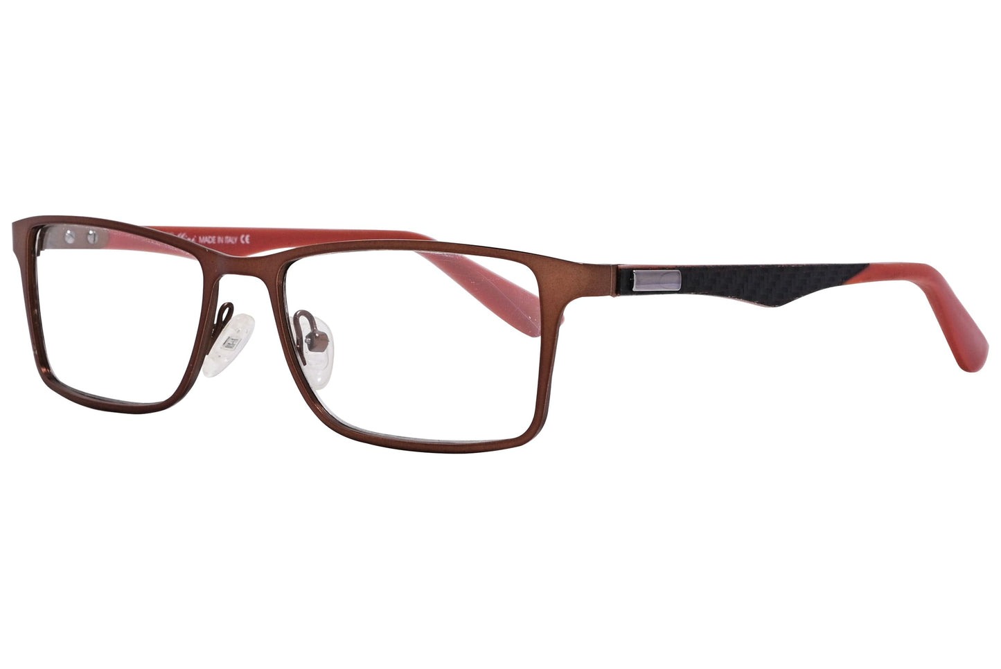 cellini rectangle brown eyeglasses frame viewed from a 45-degree angle.