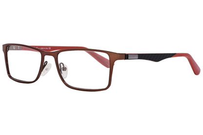 cellini rectangle brown eyeglasses frame viewed from a 45-degree angle.