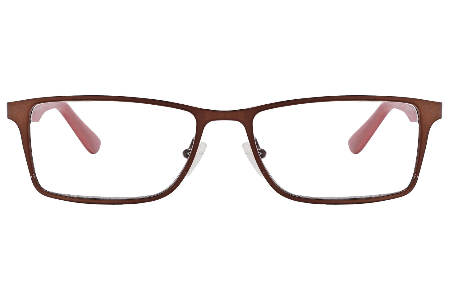 cellini rectangle brown eyeglasses frame viewed from front angle.