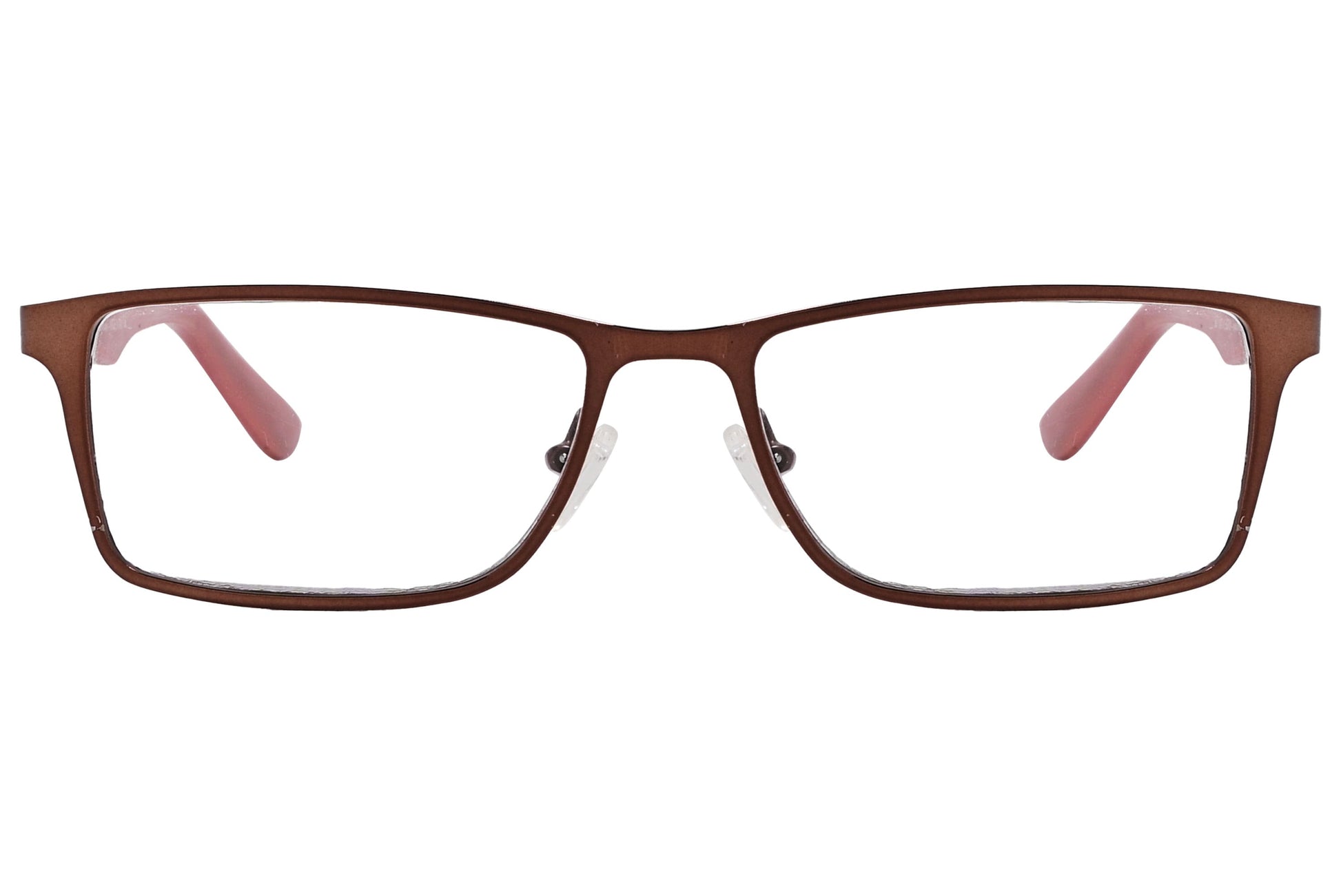 cellini rectangle brown eyeglasses frame viewed from front angle.