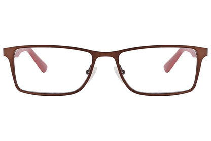 cellini rectangle brown eyeglasses frame viewed from front angle.