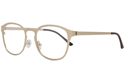 cellini round gold eyeglasses frame viewed from a 45-degree angle.