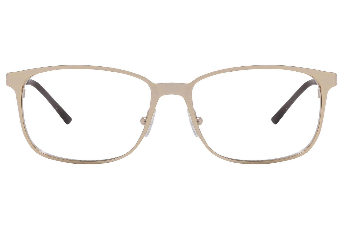 cellini rectangle gold eyeglasses frame viewed from front angle.