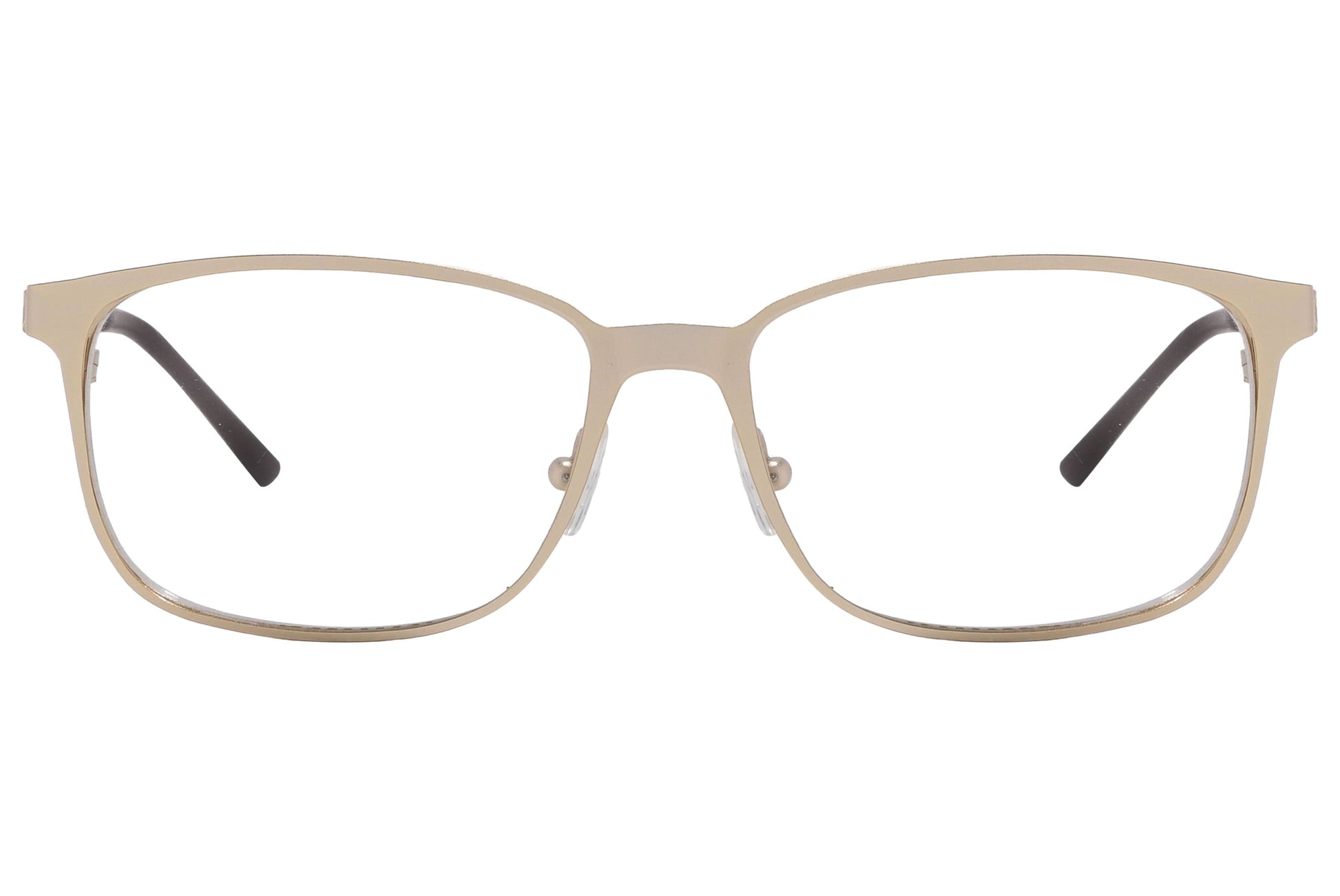 cellini rectangle gold eyeglasses frame viewed from front angle.