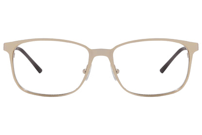 cellini rectangle gold eyeglasses frame viewed from front angle.