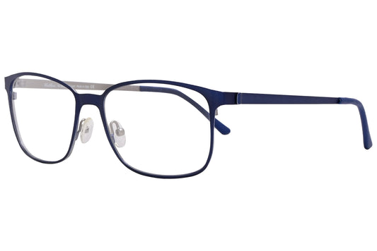 cellini rectangle blue eyeglasses frame viewed from a 45-degree angle.