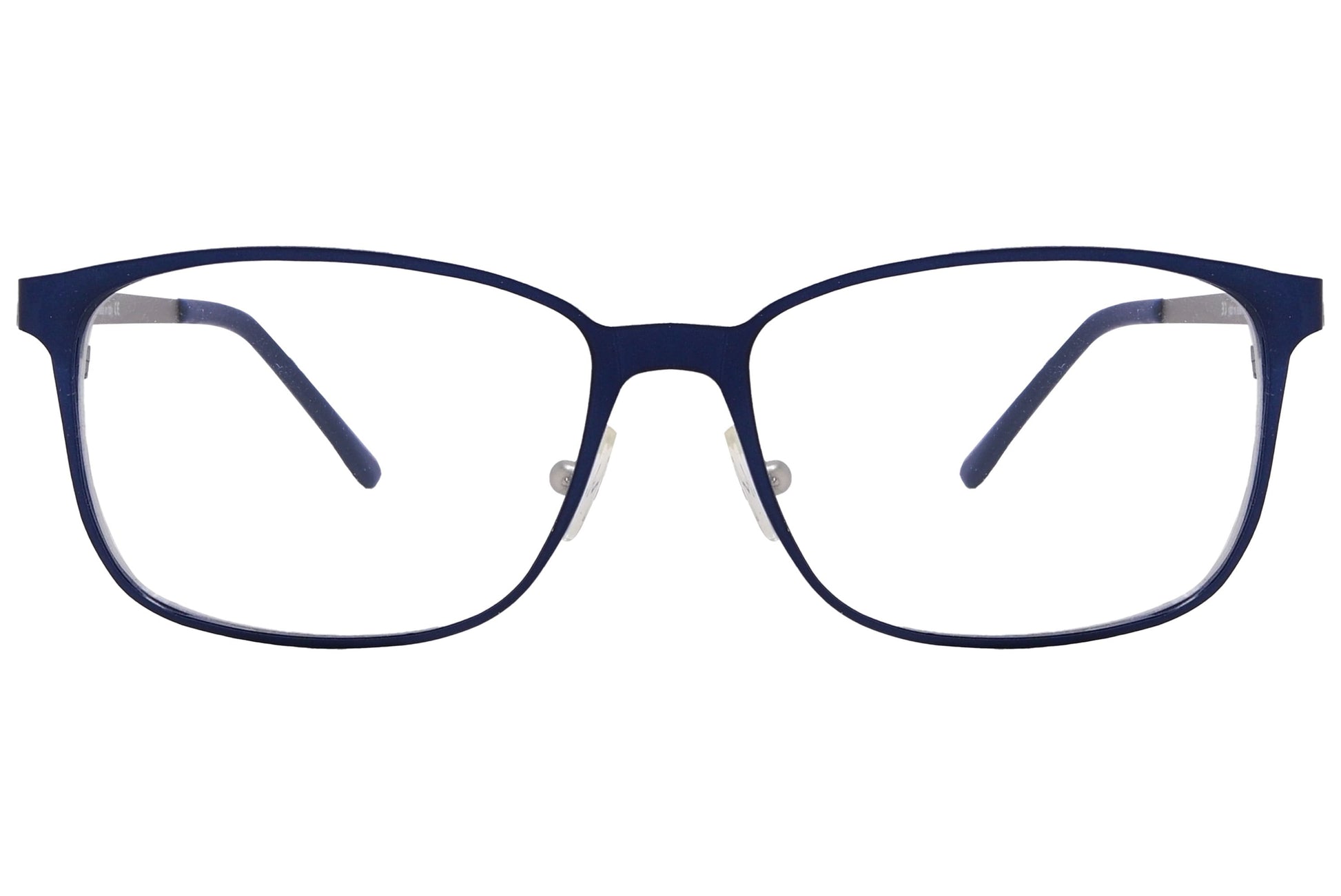 cellini rectangle blue eyeglasses frame viewed from front angle.