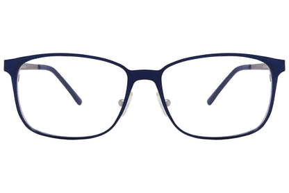 cellini rectangle blue eyeglasses frame viewed from front angle.