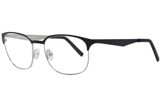 cellini browline black eyeglasses frame viewed from a 45-degree angle.