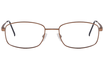 cellini rectangle bronze eyeglasses frame viewed from front angle.