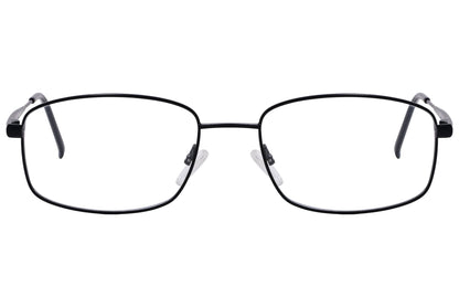 cellini rectangle black eyeglasses frame viewed from front angle.