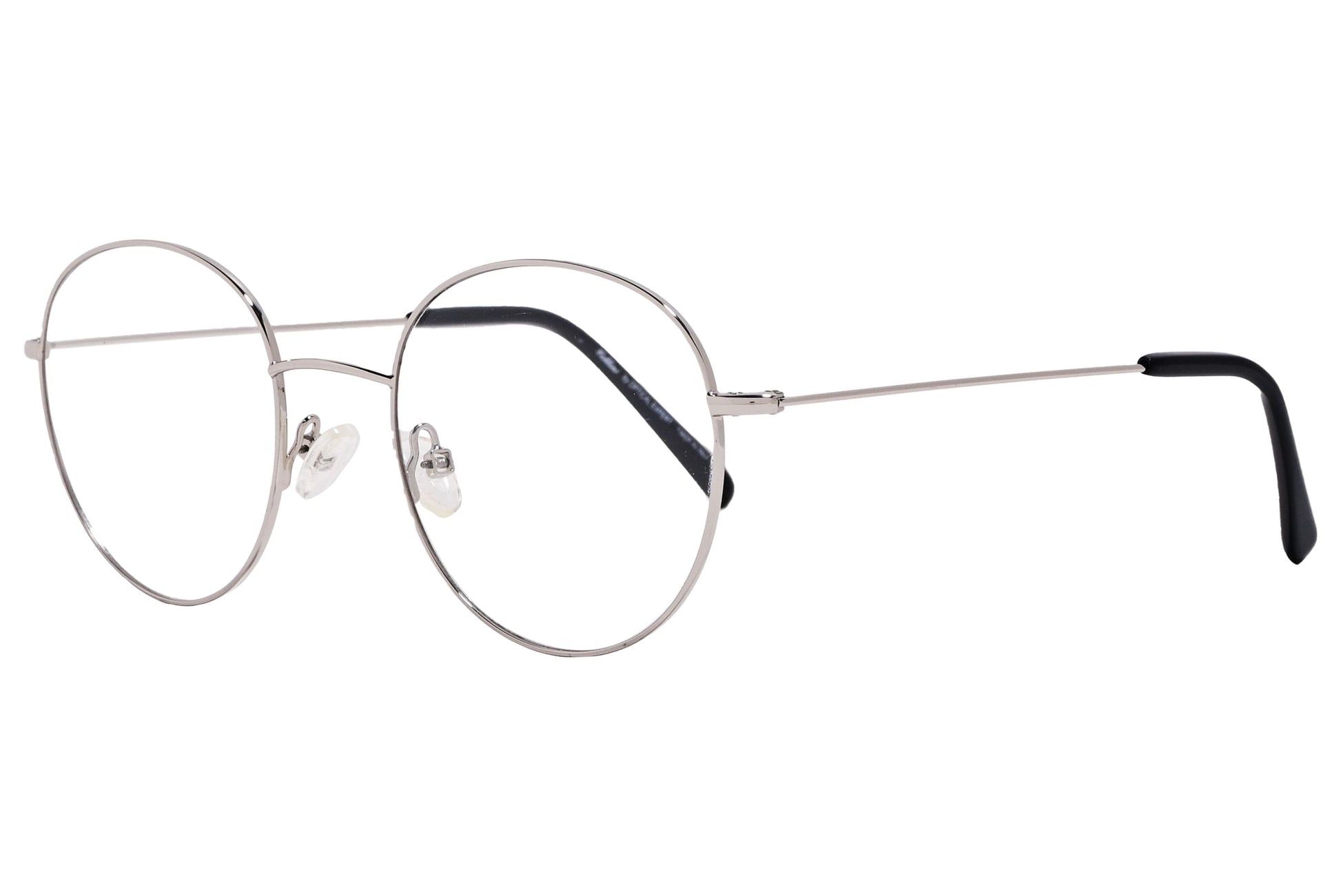 cellini round silver eyeglasses frame viewed from a 45-degree angle.