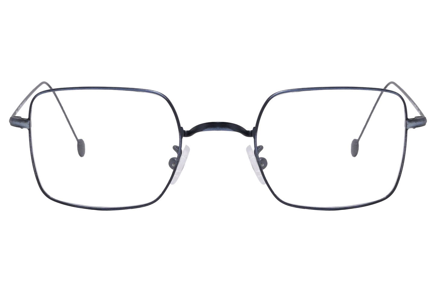 cellini square blue eyeglasses frame viewed from front angle.