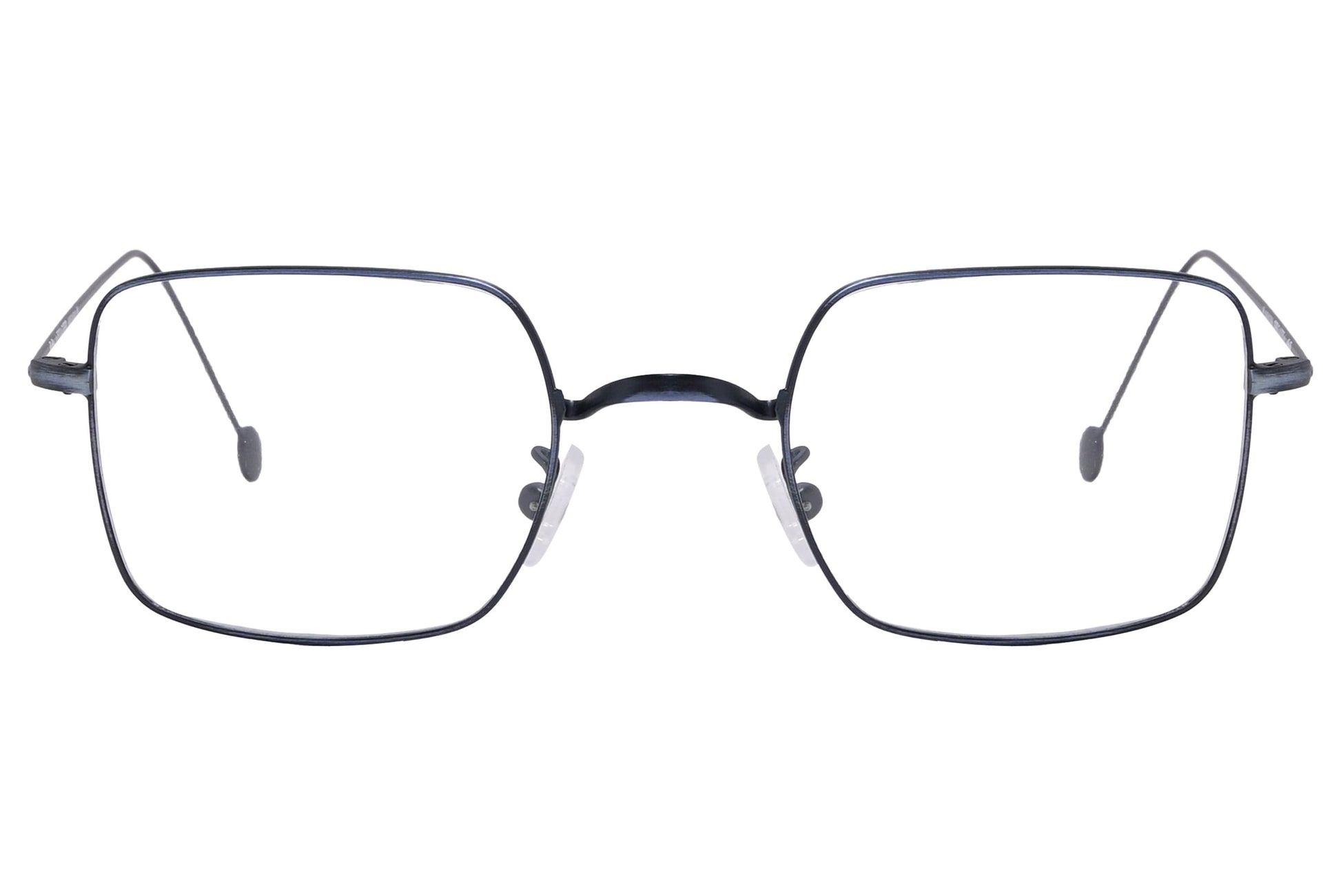 cellini square blue eyeglasses frame viewed from front angle.