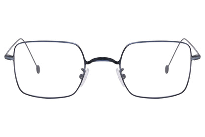 cellini square blue eyeglasses frame viewed from front angle.