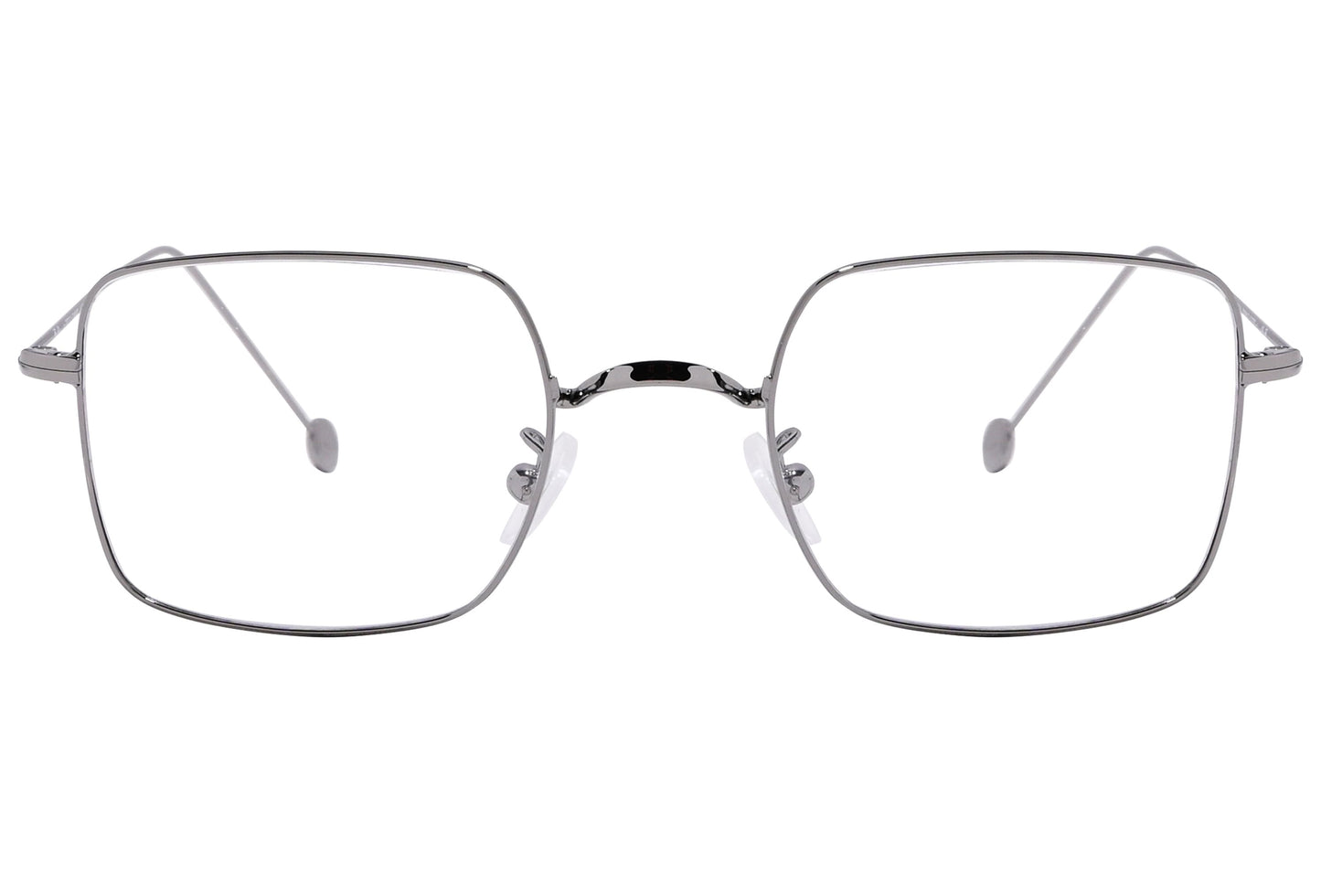 cellini square silver eyeglasses frame viewed from front angle.