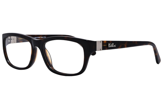 cellini rectangle black and tortoise eyeglasses frame viewed from a 45-degree angle.