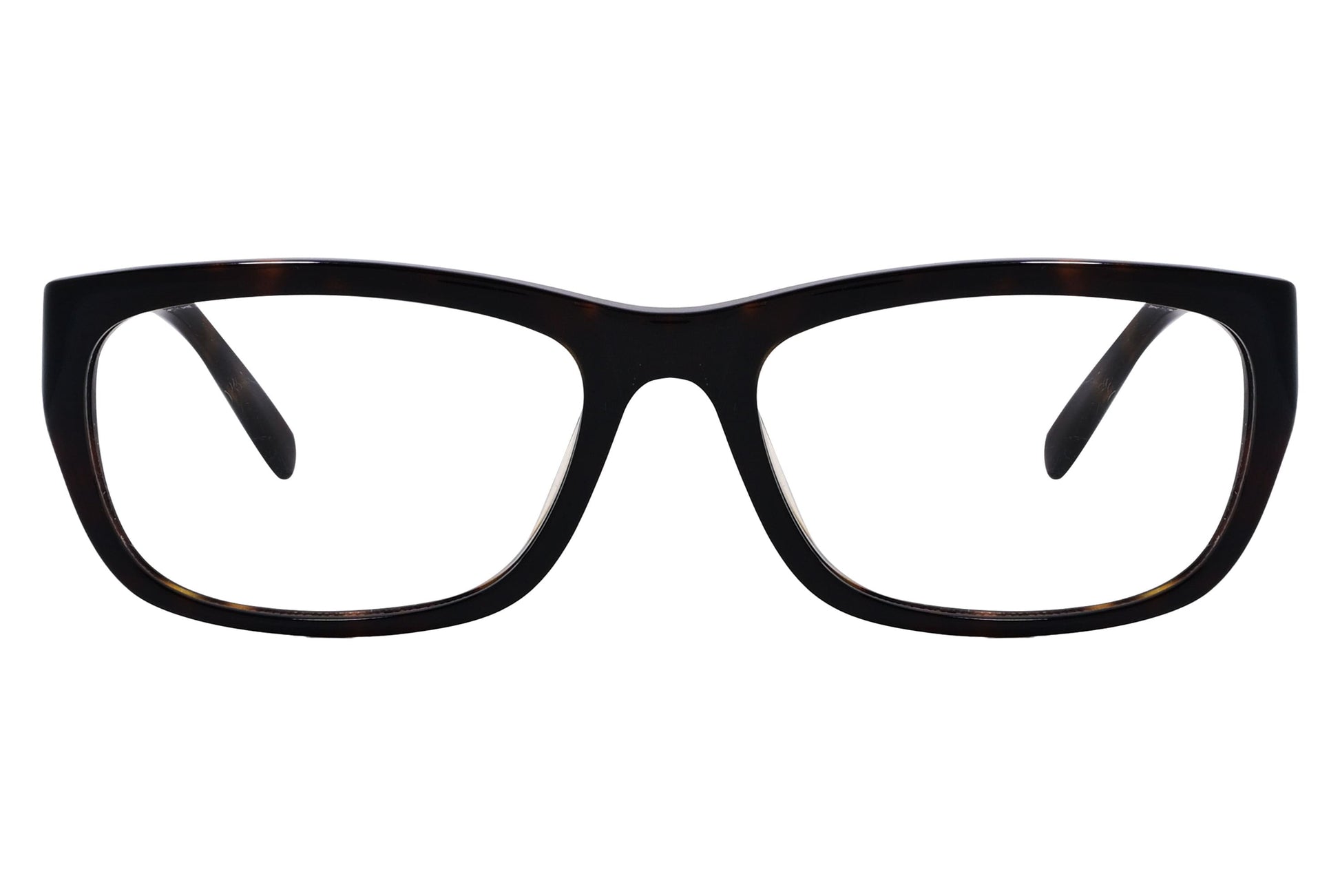 cellini rectangle black and tortoise eyeglasses frame viewed from front angle.