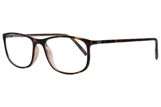 cellini rectangle tortoise eyeglasses frame viewed from a 45-degree angle.