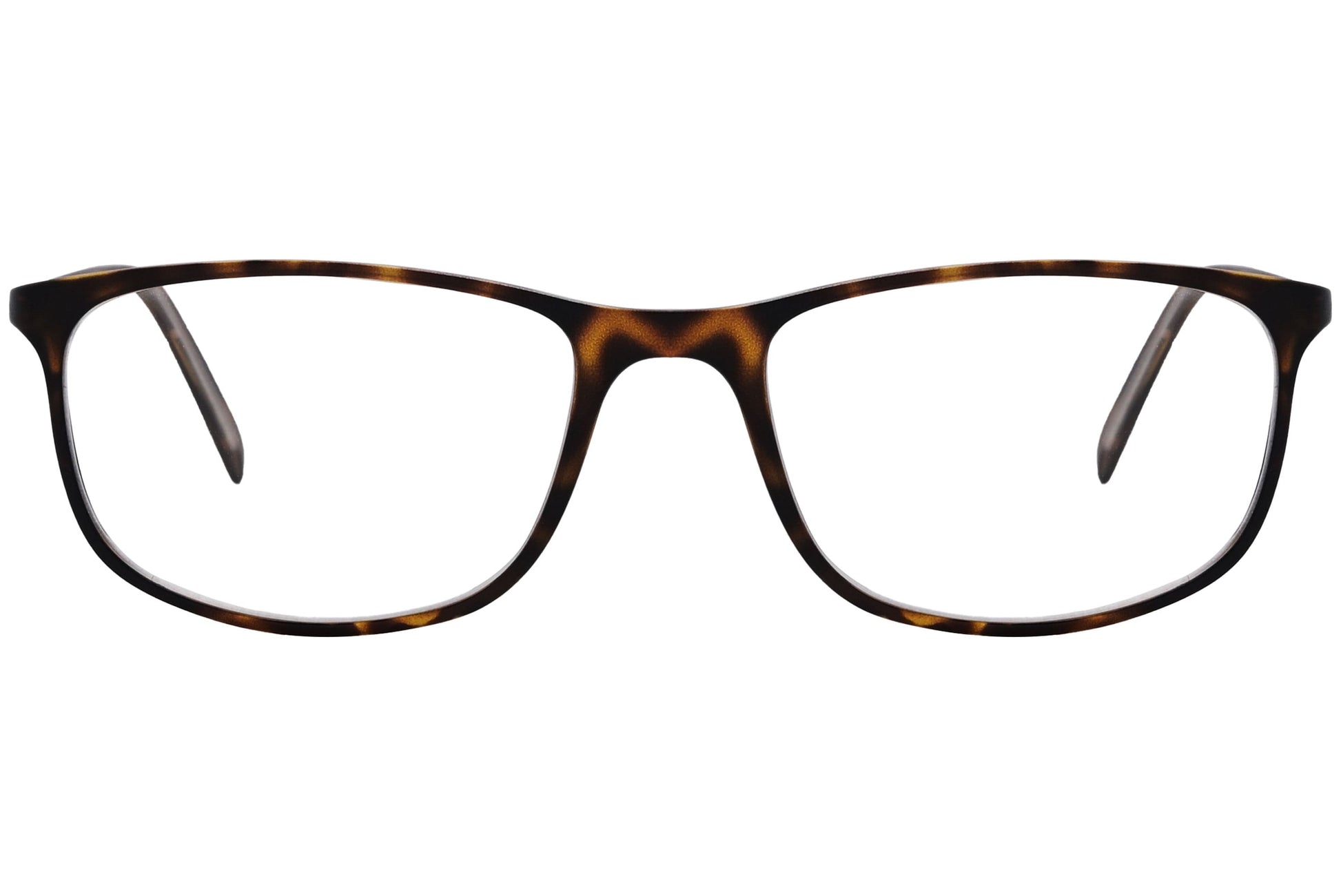 cellini rectangle tortoise eyeglasses frame viewed from front angle.