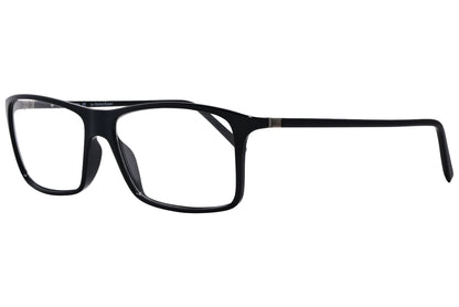 cellini rectangle black eyeglasses frame viewed from a 45-degree angle.