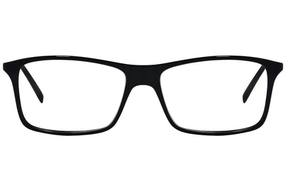 cellini rectangle black eyeglasses frame viewed from front angle.