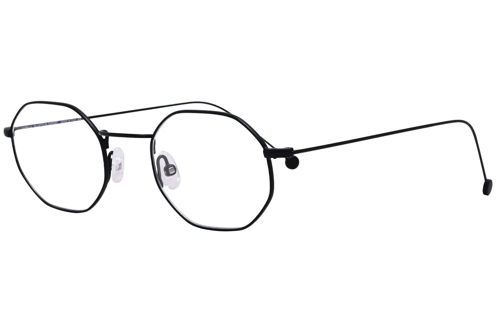 cellini geometric black eyeglasses frame viewed from a 45-degree angle.