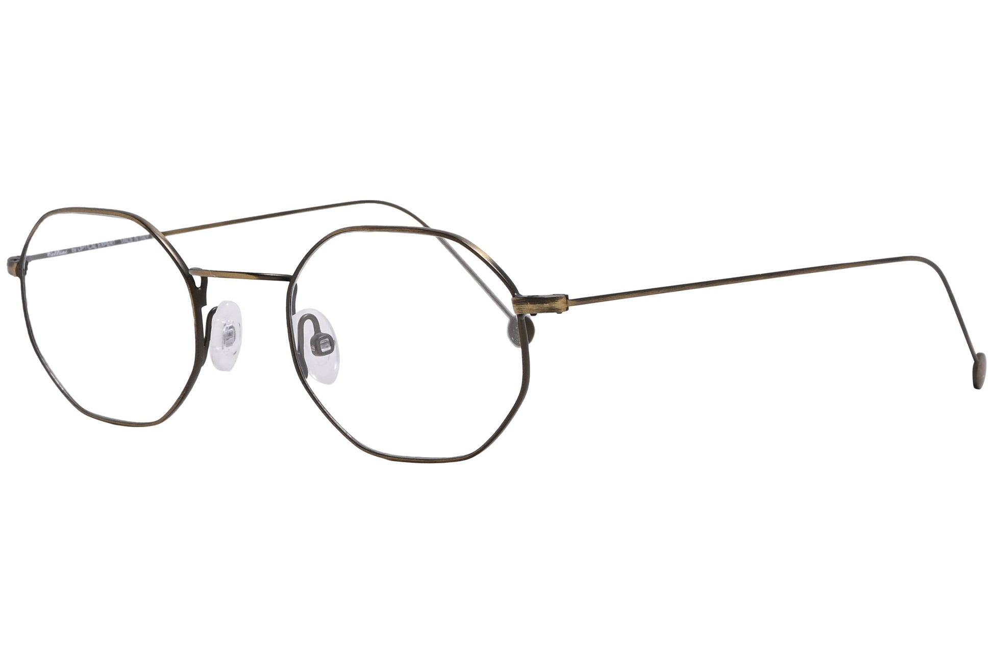 cellini geometric gold eyeglasses frame viewed from a 45-degree angle.