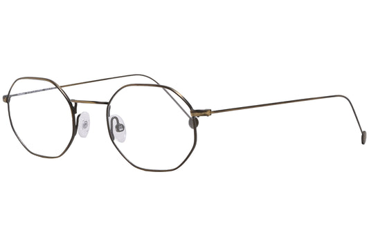 cellini geometric gold eyeglasses frame viewed from a 45-degree angle.