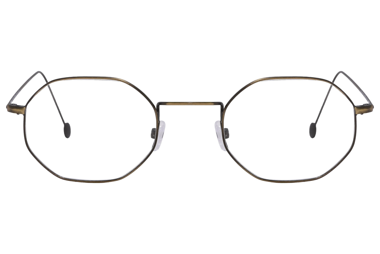 cellini geometric gold eyeglasses frame viewed from front angle.