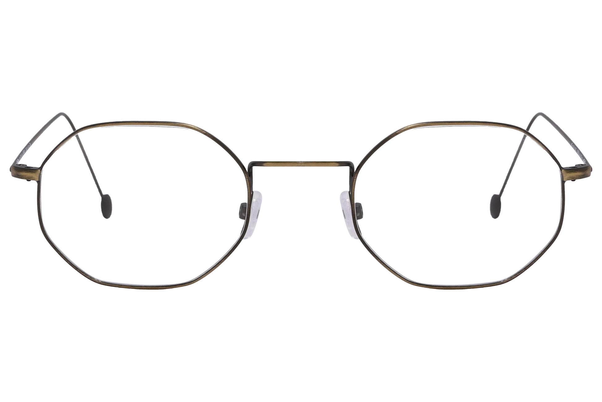 cellini geometric gold eyeglasses frame viewed from front angle.