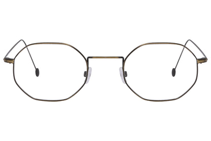 cellini geometric gold eyeglasses frame viewed from front angle.