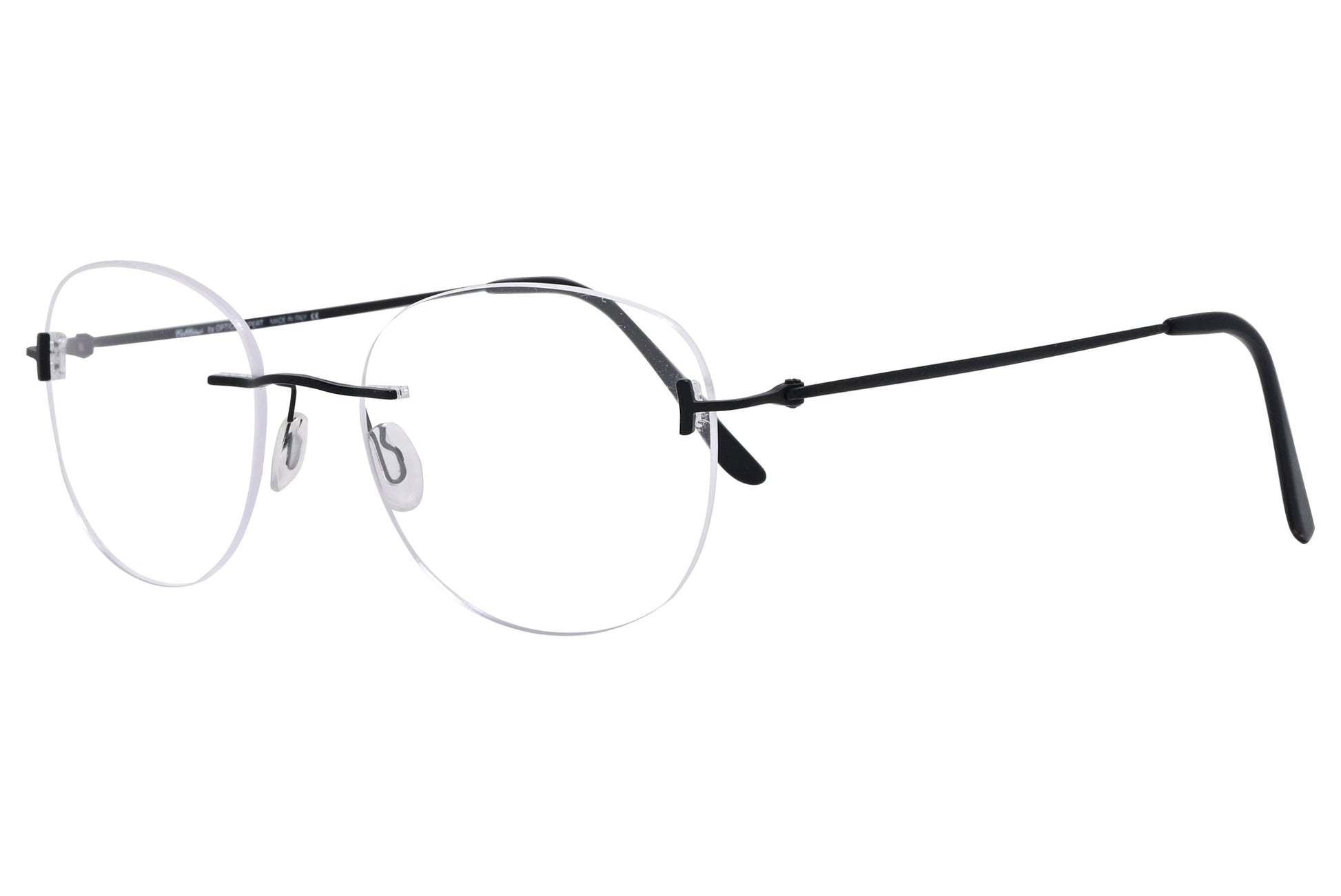 cellini round black eyeglasses frame viewed from a 45-degree angle.