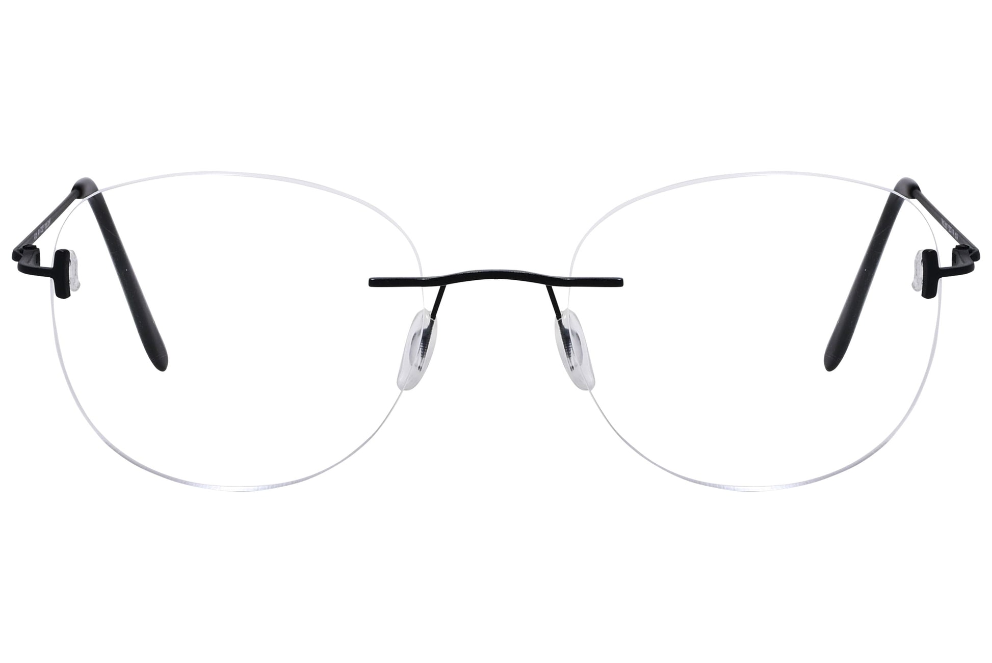 cellini round black eyeglasses frame viewed from front angle.