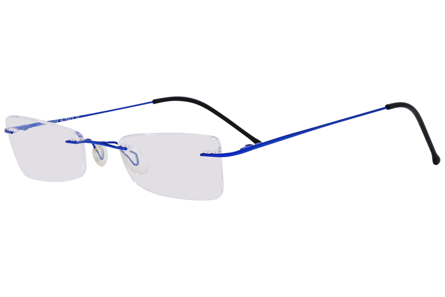 cellini geometric blue eyeglasses frame viewed from a 45-degree angle.