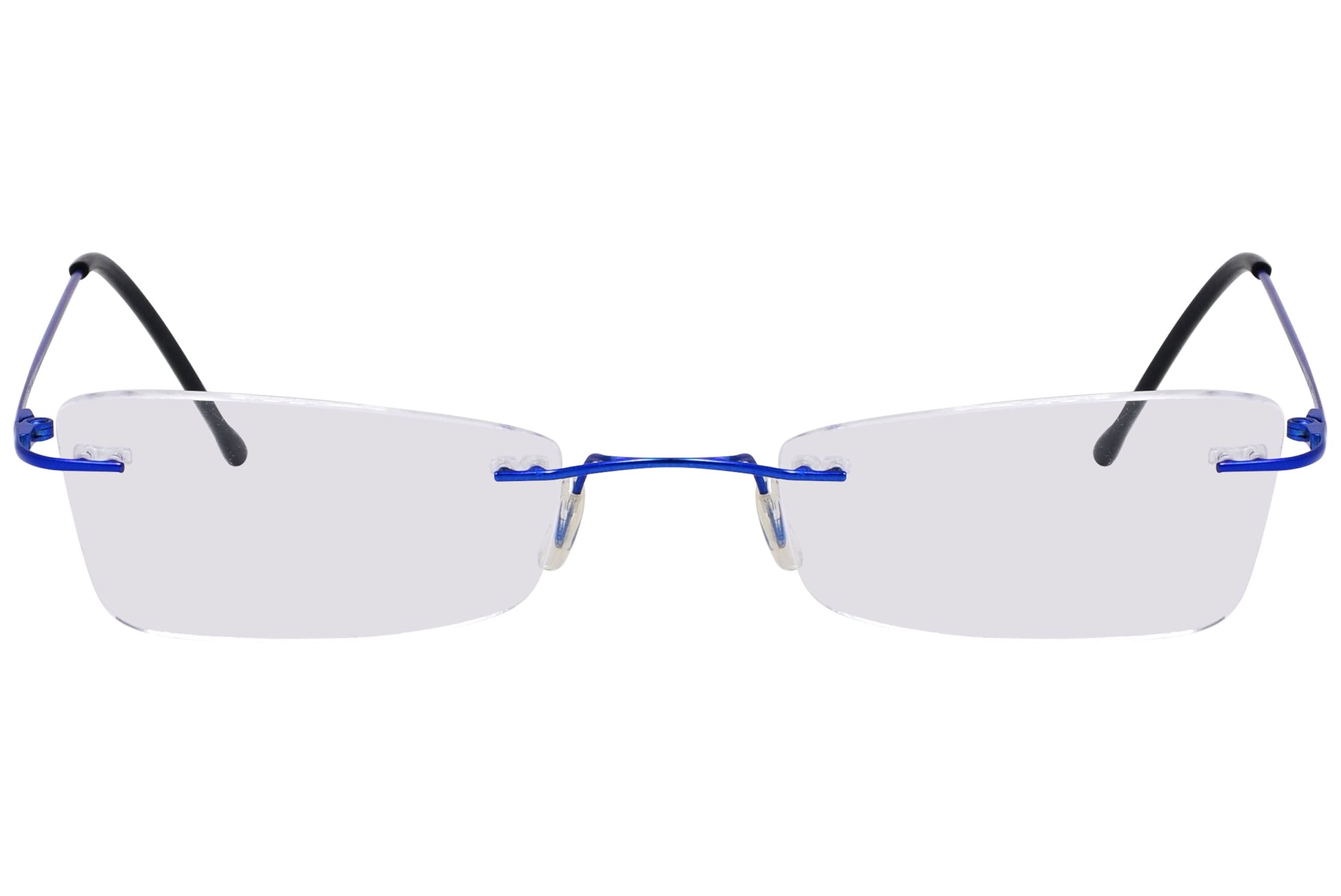 cellini geometric blue eyeglasses frame viewed from front angle.